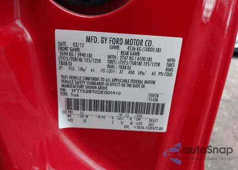 2013 Ford F-250 Xlt from USA, damaged, VIN 1FT7X2BT0DEB06910